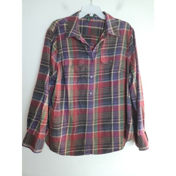 Lauren Ralph Lauren Red/Blue/Green Plaid 100% Cotton Button Up Shirt size 2X - Picture 1 of 9